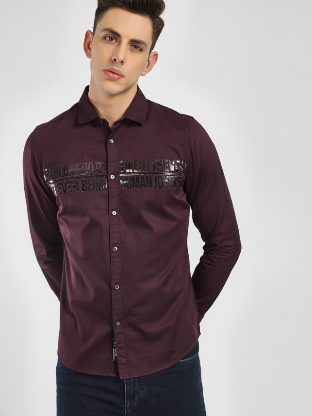 Sparky Fashion Men Printed Party Maroon 
