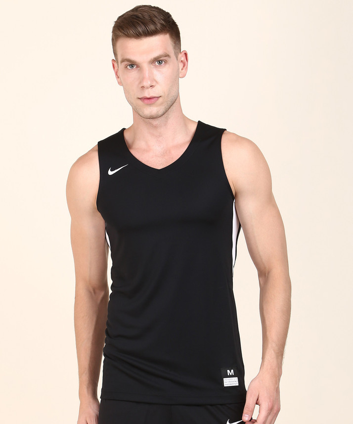 NIKE Solid Men V-neck Black T-Shirt 