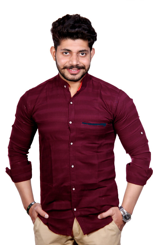 FUBAR Men Striped Party Maroon Shirt 