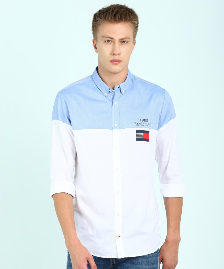 tommy hilfiger blue and white shirt