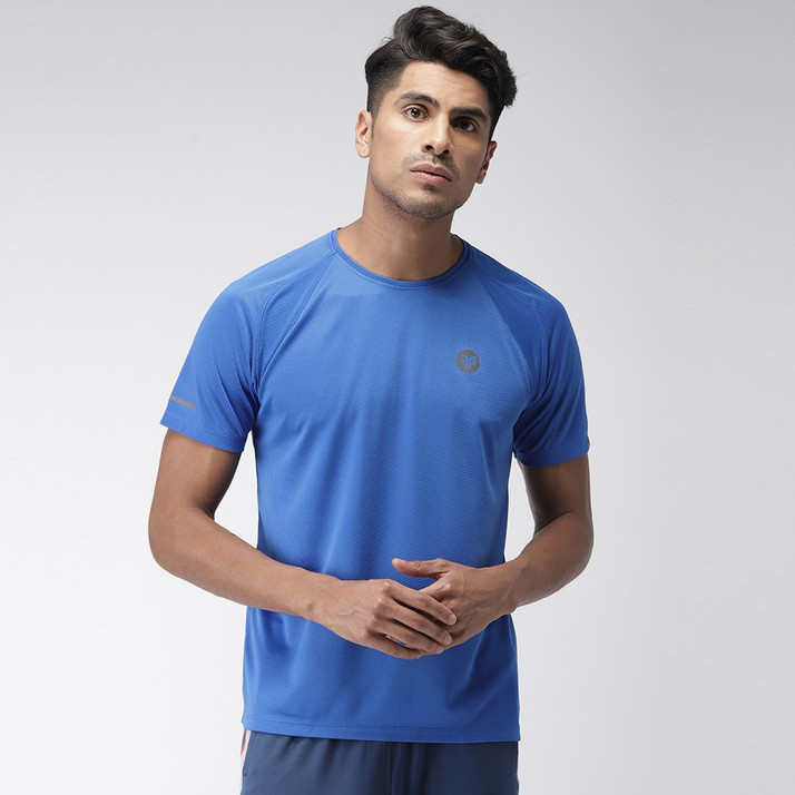 2GO Solid Men Round Neck Blue T-Shirt 