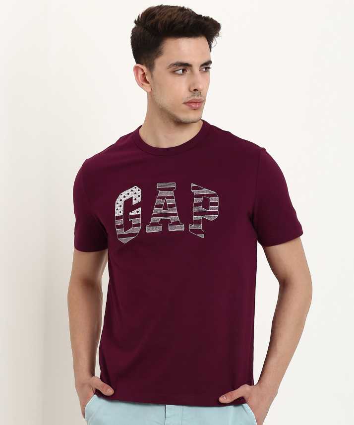 Gap Self Design Men Round Neck Maroon T Shirt Buy Gap Self