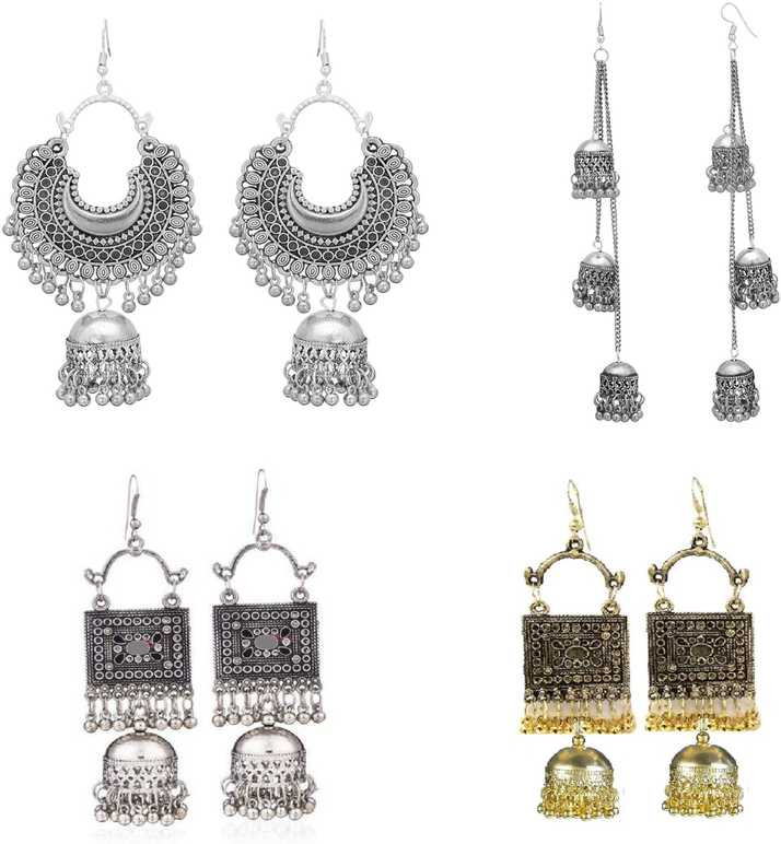 Sak Afghani Oxidised Silver Fashion Earrings In Square And Long Shape Party Wear Combo For Women Sak0092 Metal Chandbali Earring Sak Afghani Oxidised Silver Fashion Earrings In Square And Long Shape Party Wear Combo For Women Sak0092 Metal Chandbali Earring