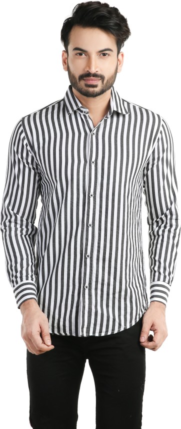 black and white striped shirt style men