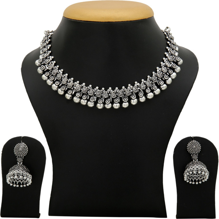 silver necklace set flipkart