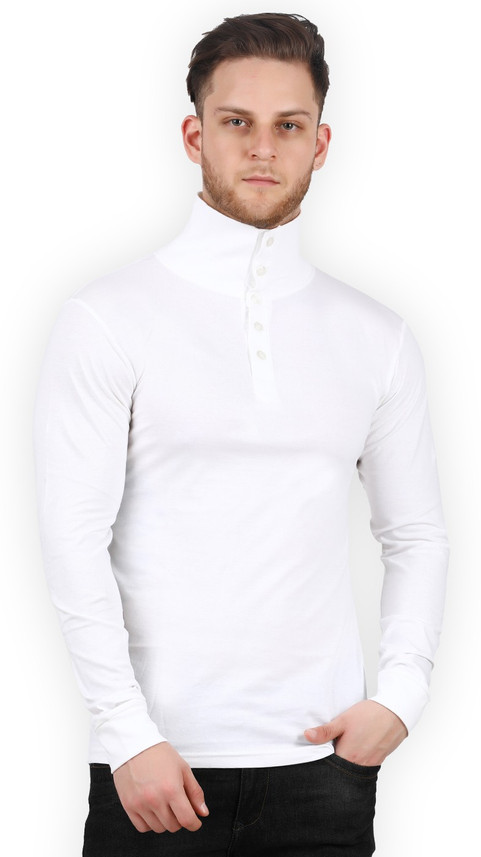 TRUS TEE Solid Men High Neck White T 