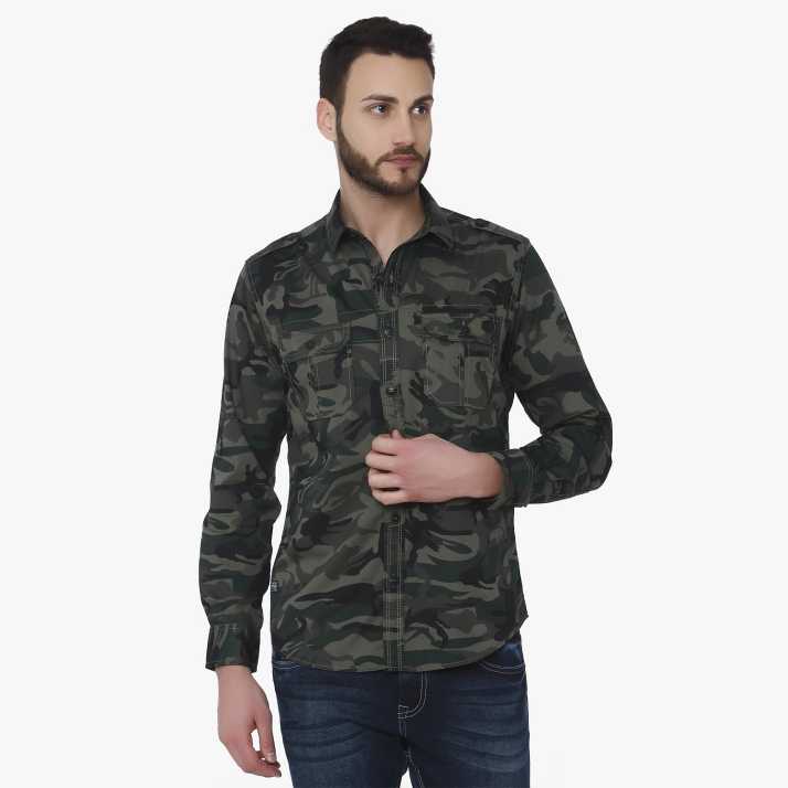 MUFTI Men Printed, Military Camouflage Casual Green Shirt - Buy Printed, Military Camouflage Casual Green Shirt Online at Best Prices India | Flipkart.com