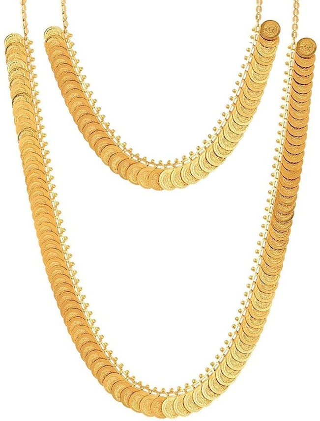 Spargz Traditional Indian Goddess Laxmi Coin Spiral Coil Choker Style Gold Plated Necklace Set for Women