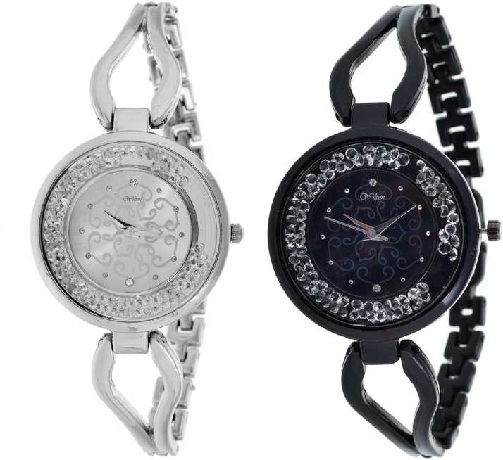 Wilton Silver And Black Color Unique Design Dial Analog Wrist Watches For Girls And Women With Combo Of 2 Jk55 Analog Watch For Girls Buy Wilton Silver And Black Color
