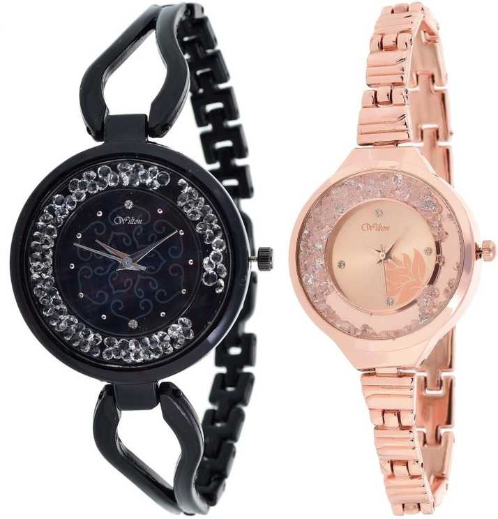 Wilton Black And Rose Gold Color Freely Diamond Design Dial Watches For Girls And Women Look Pretty Qa25 Analog Watch For Women Buy Wilton Black And Rose Gold Color Freely