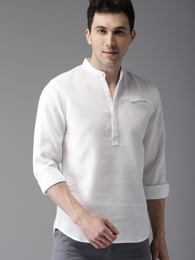 HERE\u0026NOW Men Self Design Casual White 