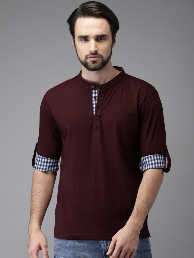 Buy HERE\u0026NOW Solid Men Mandarin Collar 