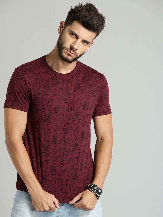 Roadster Printed Men Round Neck Maroon 