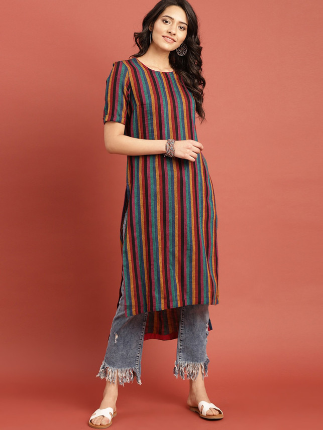 Taavi Women Striped High Low Kurta 