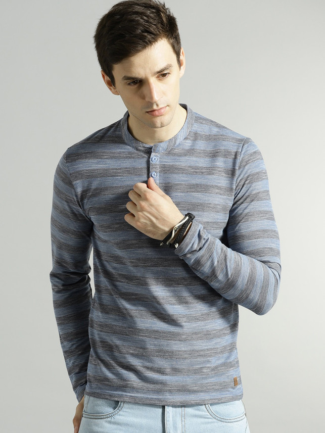 Roadster Striped Men Henley Neck Blue T 