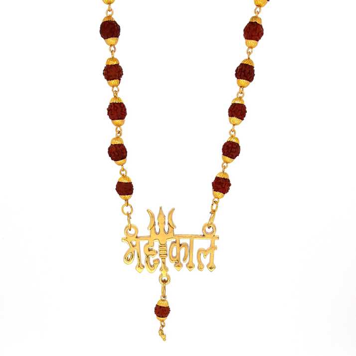 photo Mahakal Mahadev Mala Png devora shiv rudraksha studded chain with mahakal pendent gold plated plated brass chain