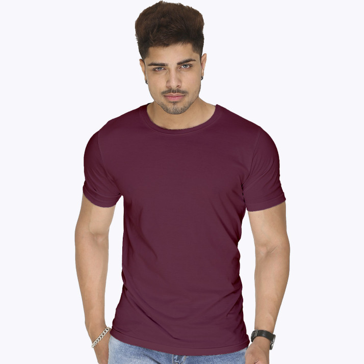 Buy Kwabey Solid Men Round Neck Purple 