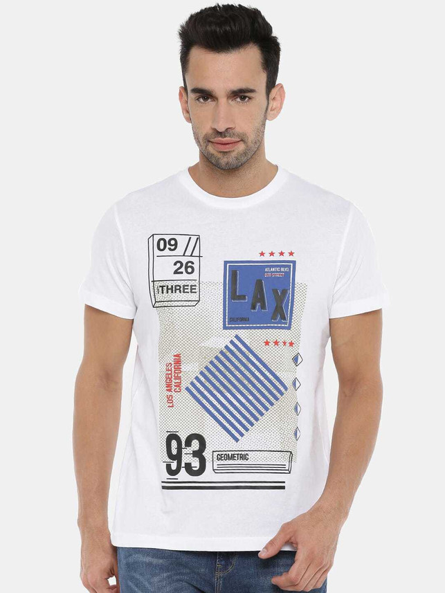 Splash Printed Men Round Neck White T 