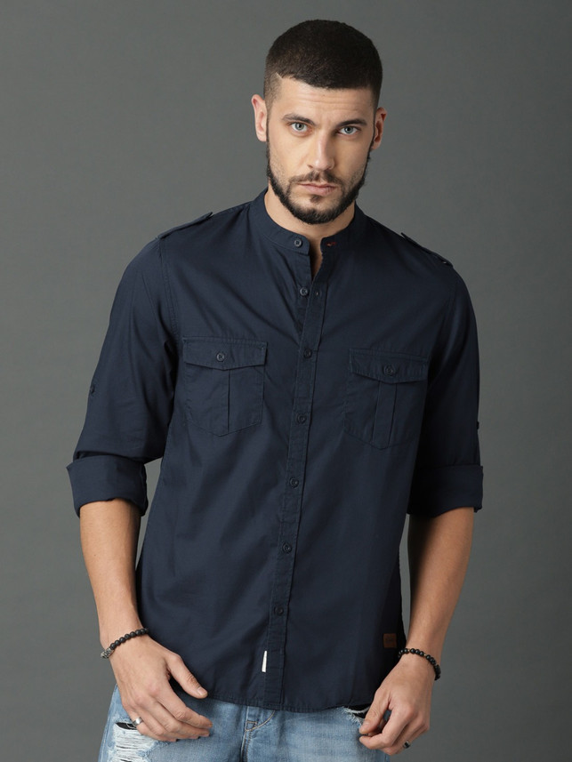 Buy Roadster Men Solid Casual Dark Blue 