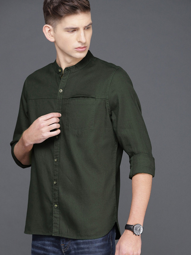WROGN Men Solid Casual Green Shirt 