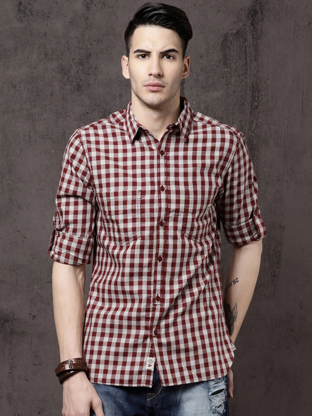 Roadster Men Checkered Casual Maroon 