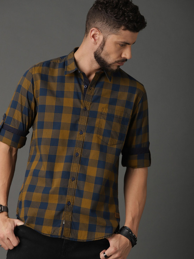 Roadster Men Checkered Casual Dark Blue 
