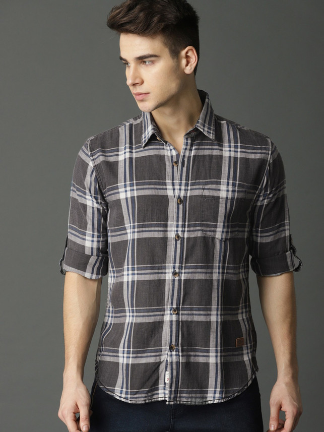 Roadster Men Checkered Casual Grey 