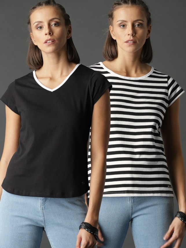 black and white striped t shirt flipkart