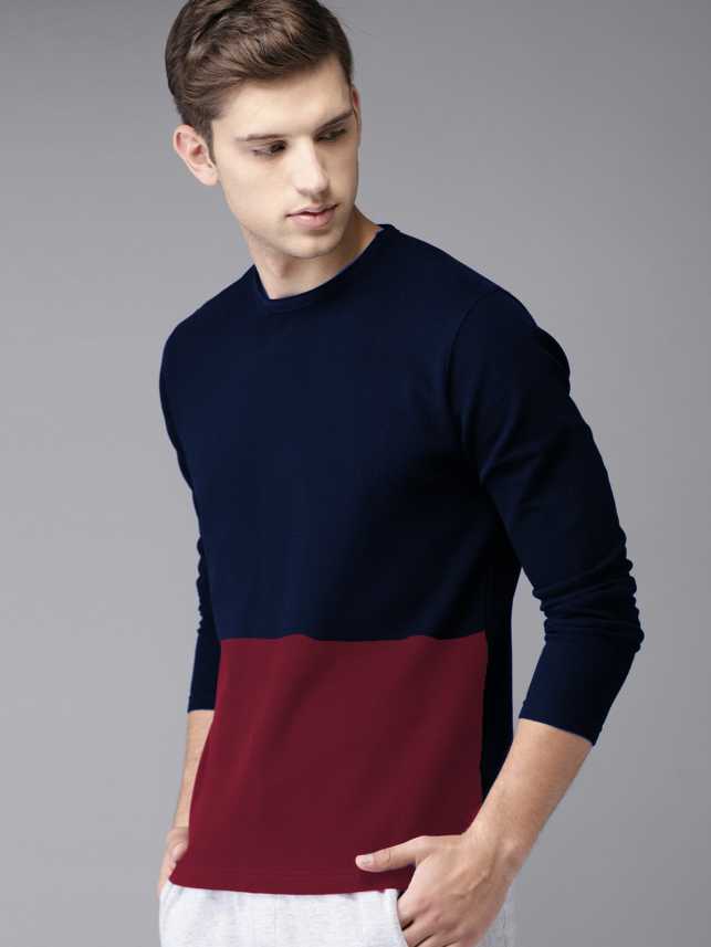 Young Trendz Color Block Men Round Neck Dark Blue Maroon T Shirt