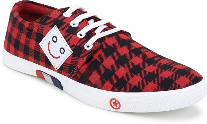 red and black casual shoes