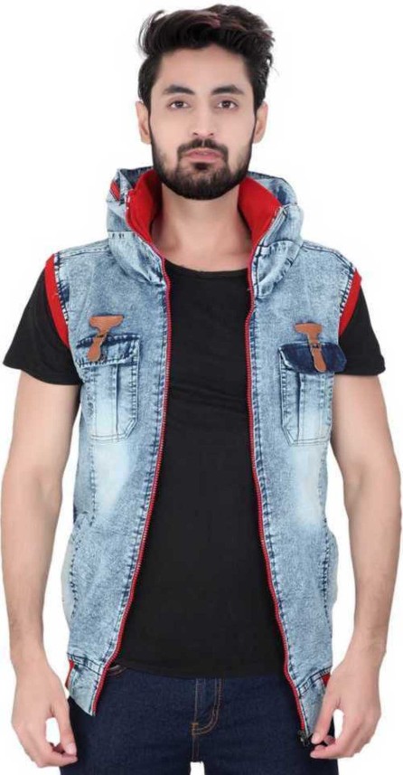 men's sleeveless hooded denim jacket