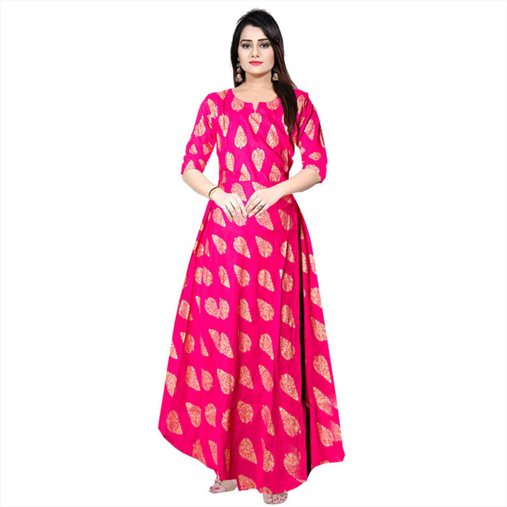 printed cotton rayon blend anarkali gown