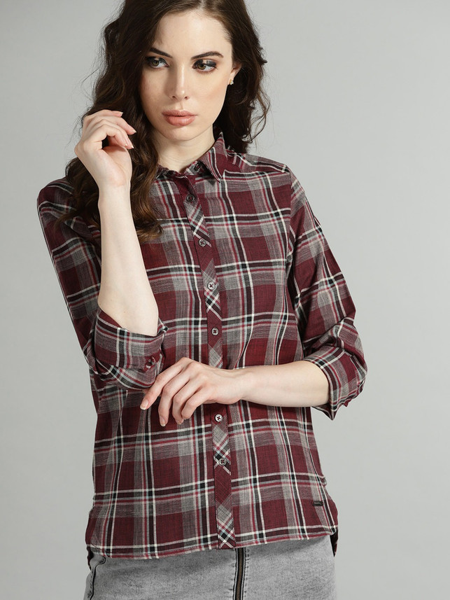 Roadster Women Checkered Casual Maroon 