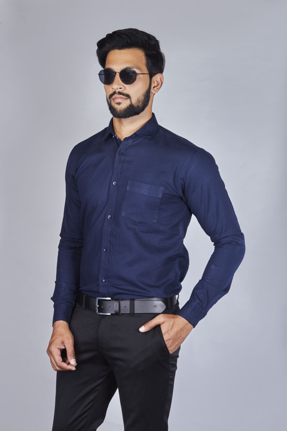 my Richwell Men Solid Casual Blue Shirt 