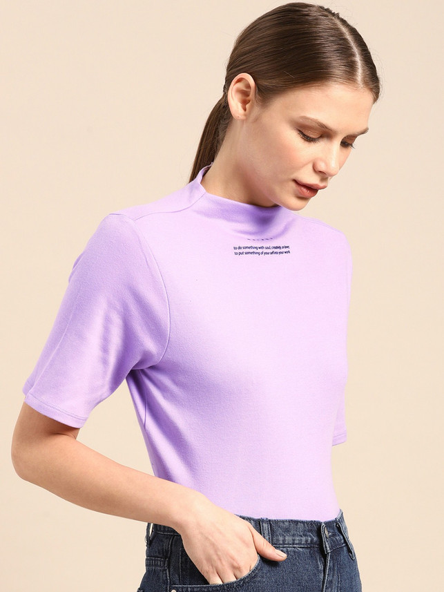 ether Printed Women High Neck Purple T 