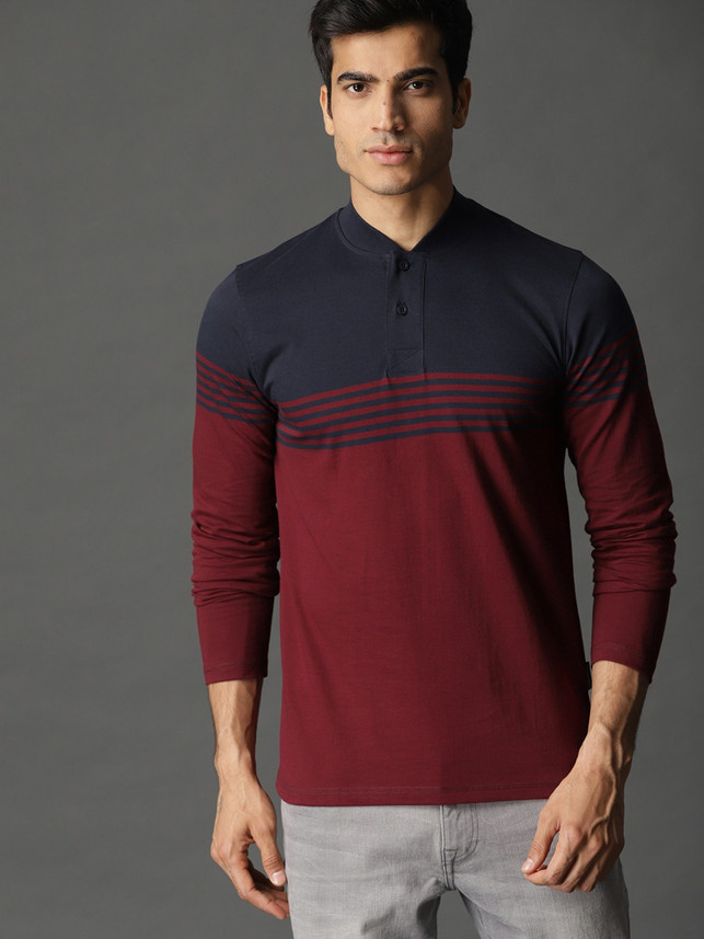 Roadster Striped Men Mandarin Collar 