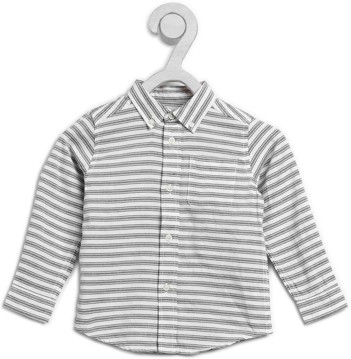 Boys Striped Casual White, Black Shirt 
