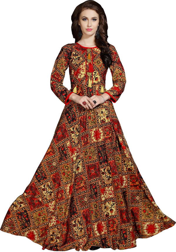 printed cotton rayon blend anarkali gown