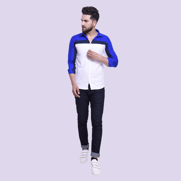 FASHLOOK Men Color Block Casual White 