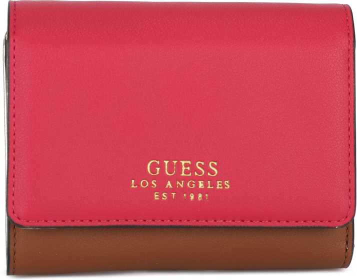 Guess Women Brown Pink Genuine Leather Wallet Fuchsia Price In