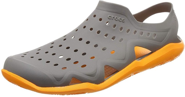 grey and orange crocs