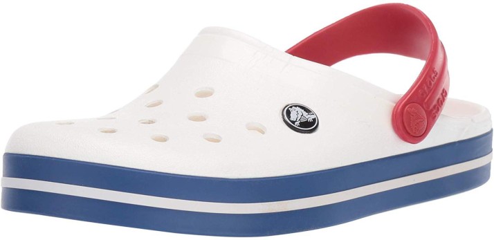 white and blue crocs