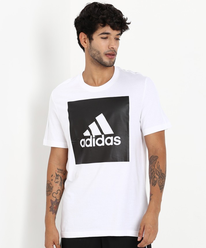 ADIDAS Solid Men Round Neck White T 