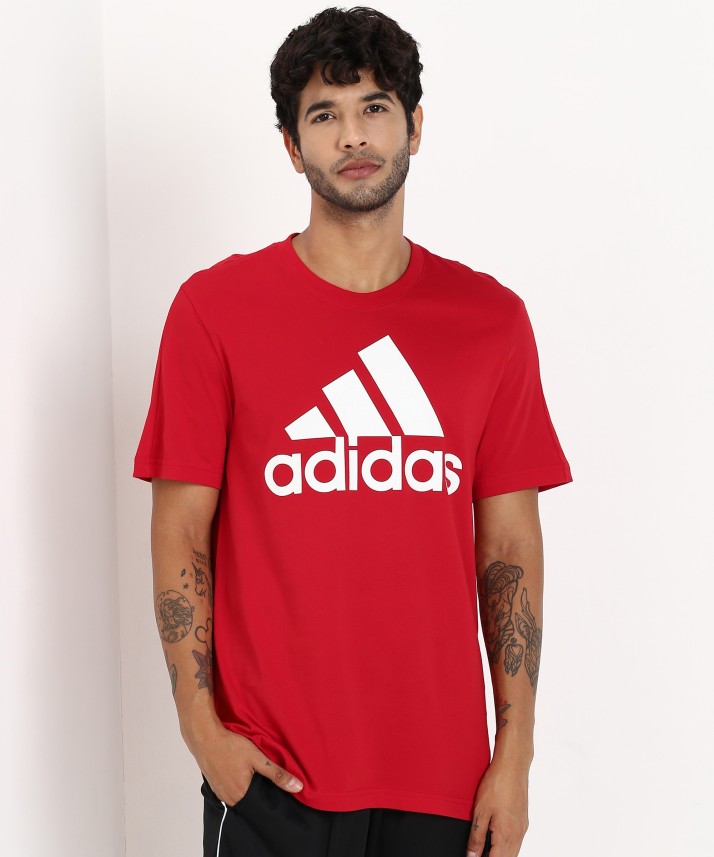ADIDAS Solid Men Round Neck Red T-Shirt 