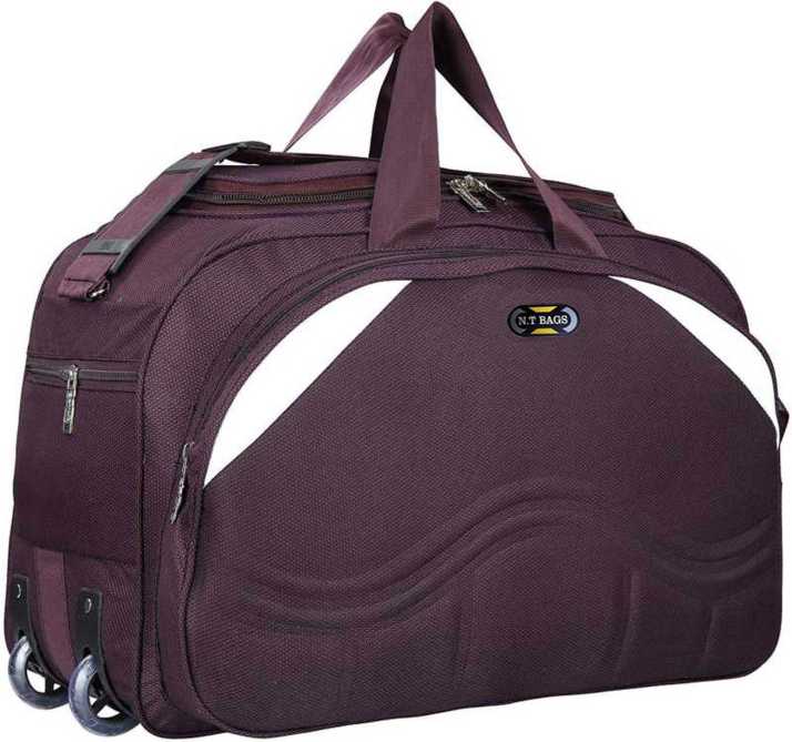 N T Waterproof 40 Litres Purple Travel Duffle Bag With Two Wheels