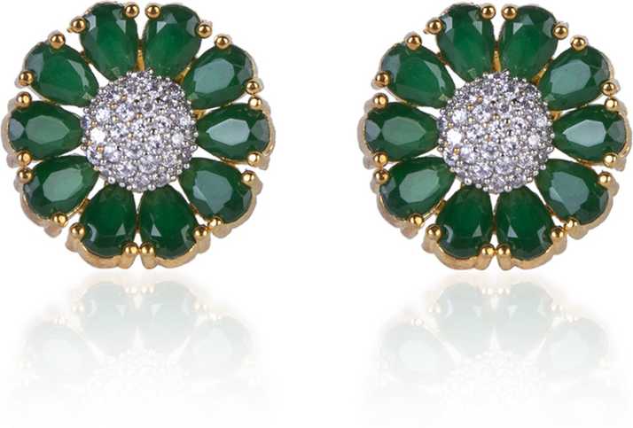 Flipkart Com Buy Vfi Vfi Beautiful High Quality Precious Ad American Diamond White Zircon Green Zirconia Stone Gold Plated Tops Earrings Set Cubic Zirconia White Zircon Alloy Stud Earring Online