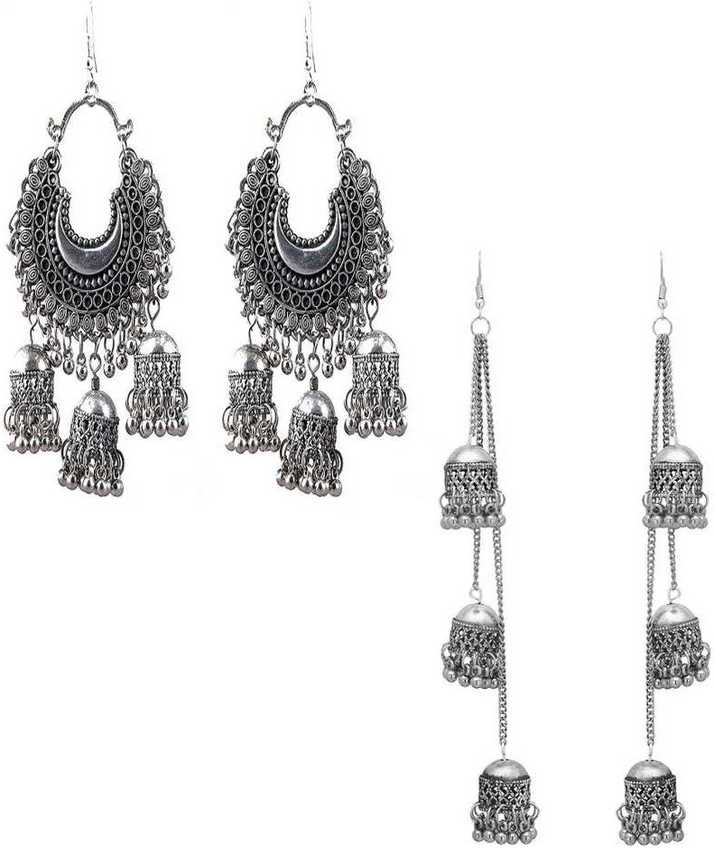 Shining Angel Combo Of 2 Long Silver Earrings For Women And S Alloy Drops Danglers Shining Angel Combo Of 2 Long Silver Earrings For Women And S Alloy Drops Danglers