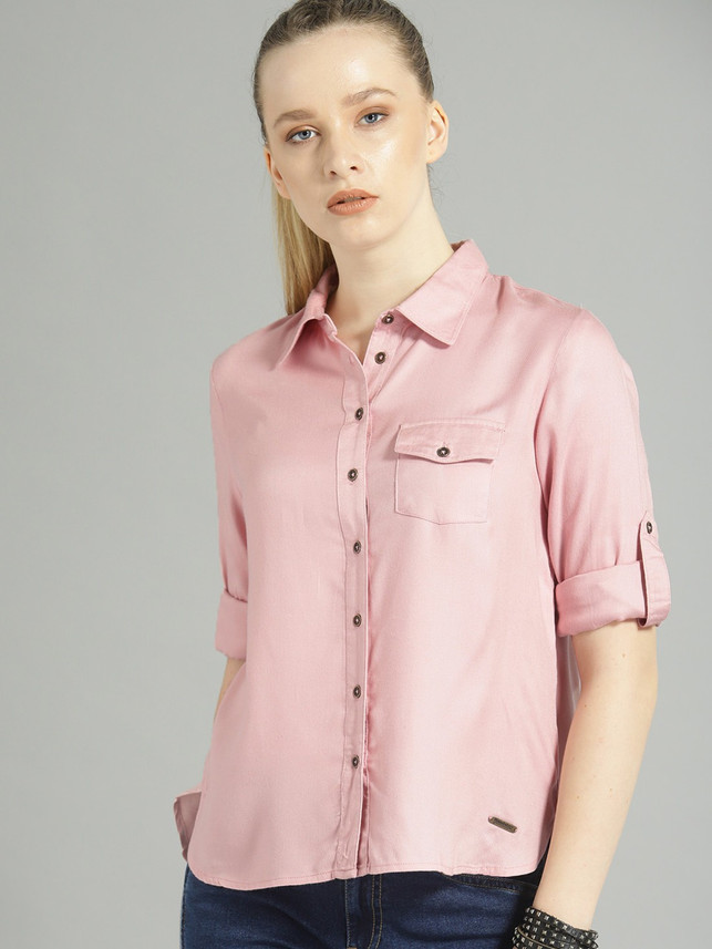 Roadster Women Solid Casual Pink Shirt 