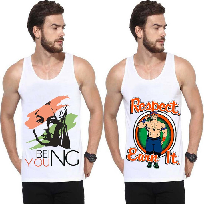 YFB Printed Men Round Neck White T 