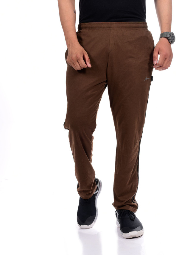 Zeffit Solid Men Brown Track Pants 